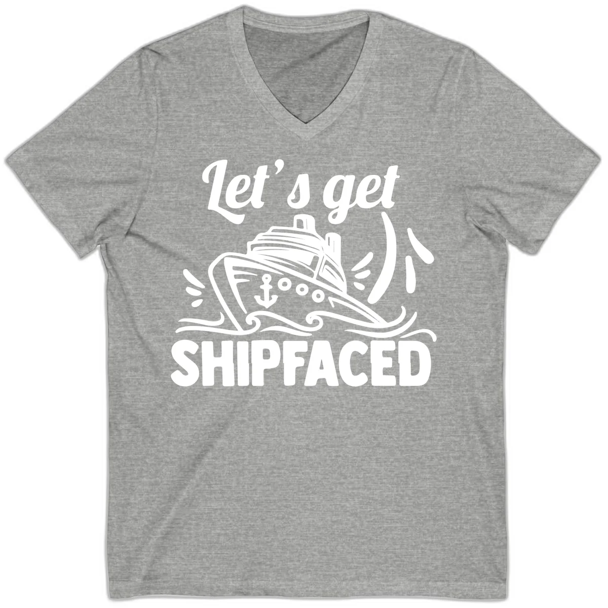 Let's Get Shipfaced V-Neck Tee in Athletic Heather