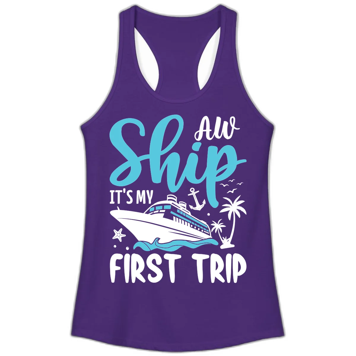Ship It's My First Trip Ladies Tank in Solid Purple Rush
