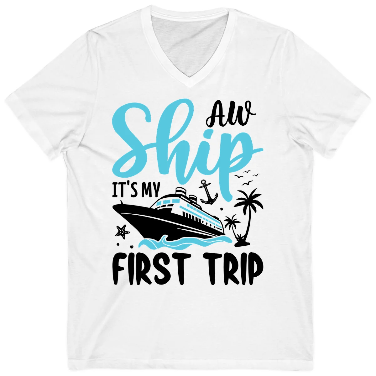 Ship It's My First Trip V-Neck T-Shirt in White