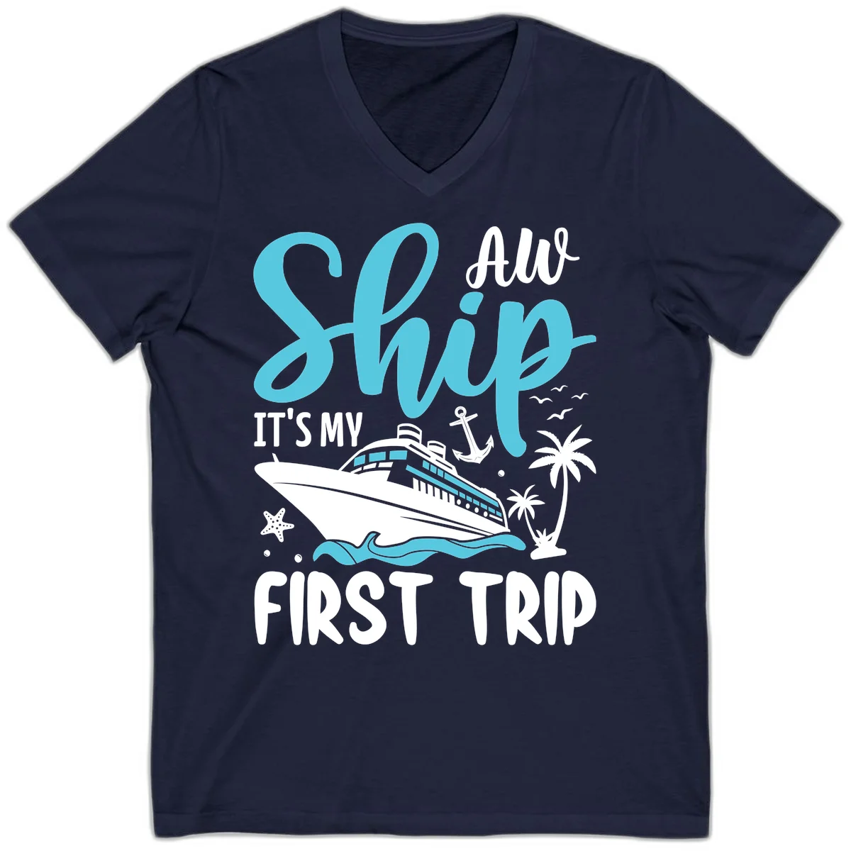 Ship It's My First Trip V-Neck T-Shirt in Navy