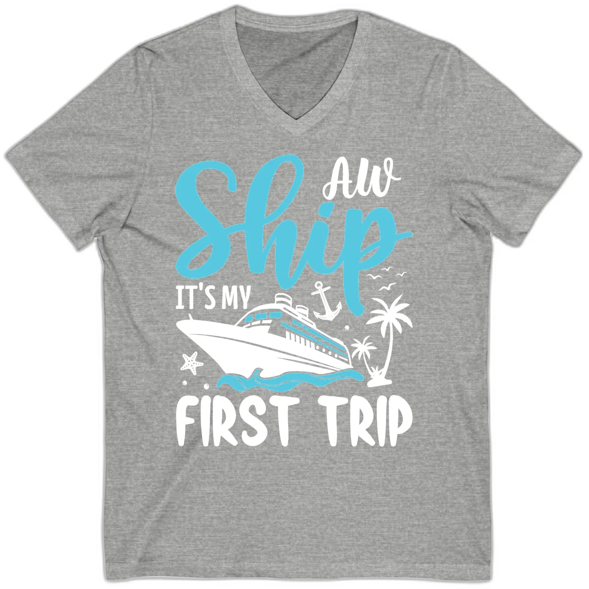 Ship It's My First Trip V-Neck T-Shirt in Athletic Heather