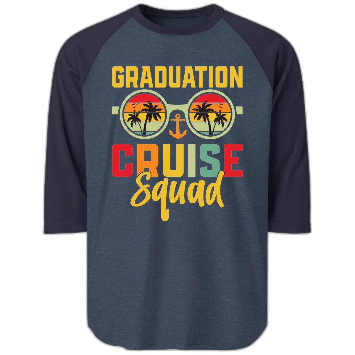 Graduation Cruise Squad Raglan 3/4 in Heather Denim Navy