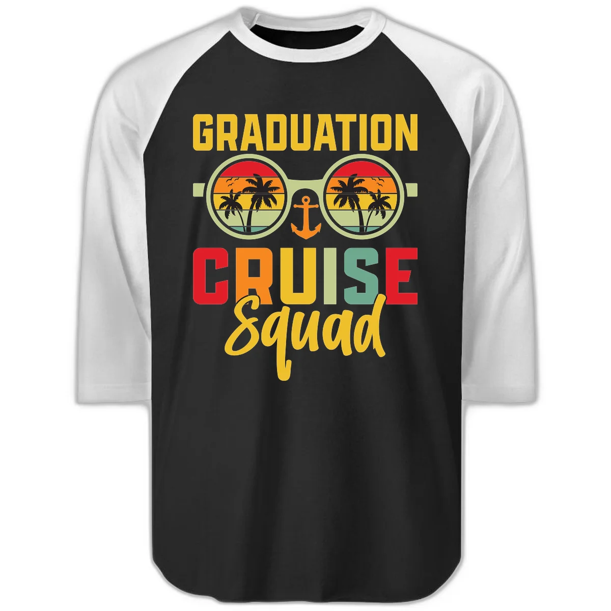 Graduation Cruise Squad Raglan 3/4 in Black White