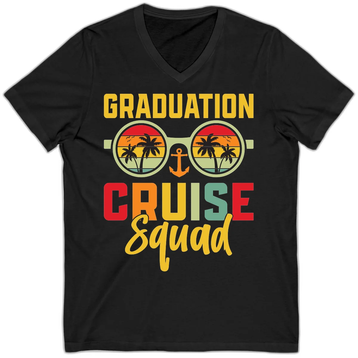 Graduation Cruise Squad V-Neck in Black