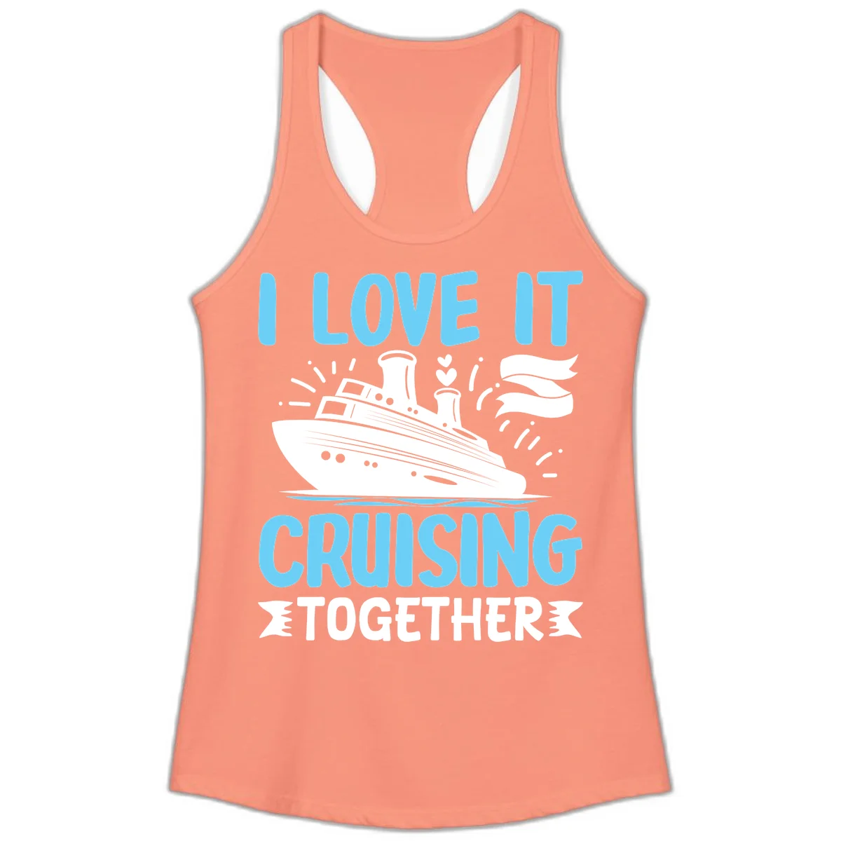 I Love It Cruising Together Ladies Tank in Solid Light Orange