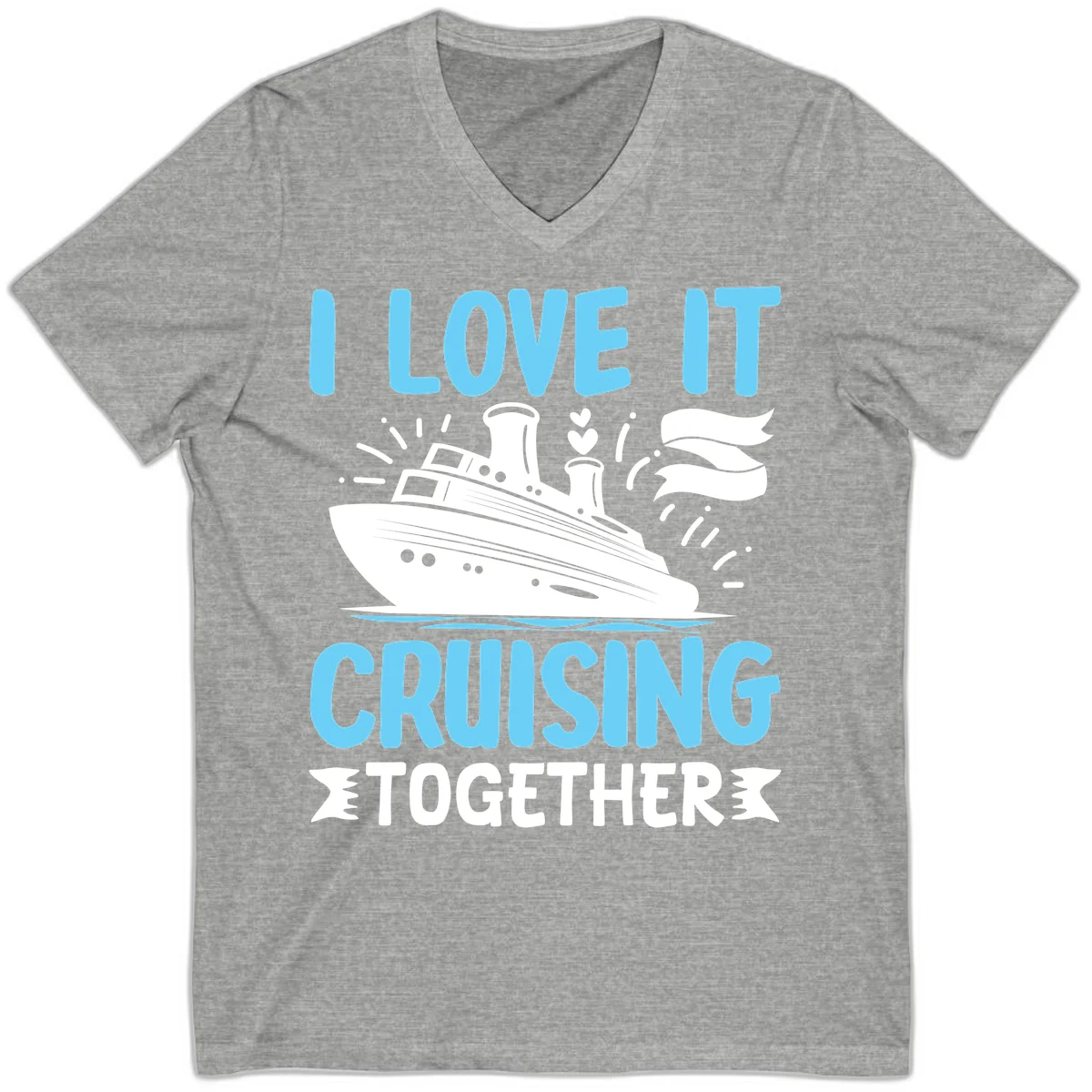 I Love It Cruising Together V-Neck Tee in Athletic Heather