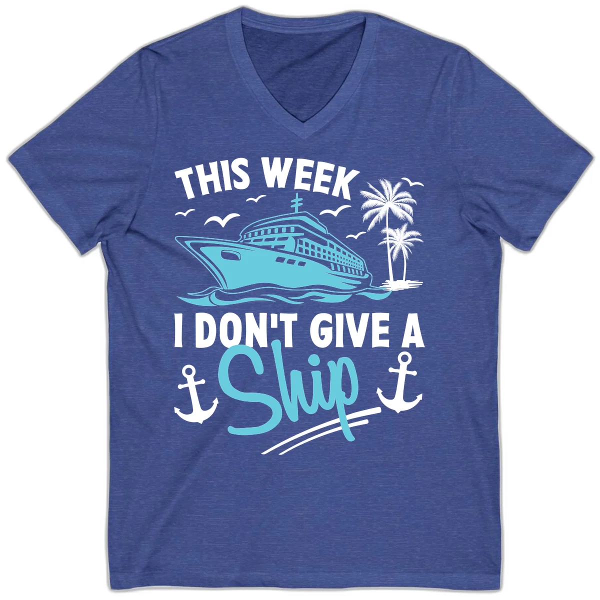 This Week I Don't Give A Swip V-Neck in Heather True Royal