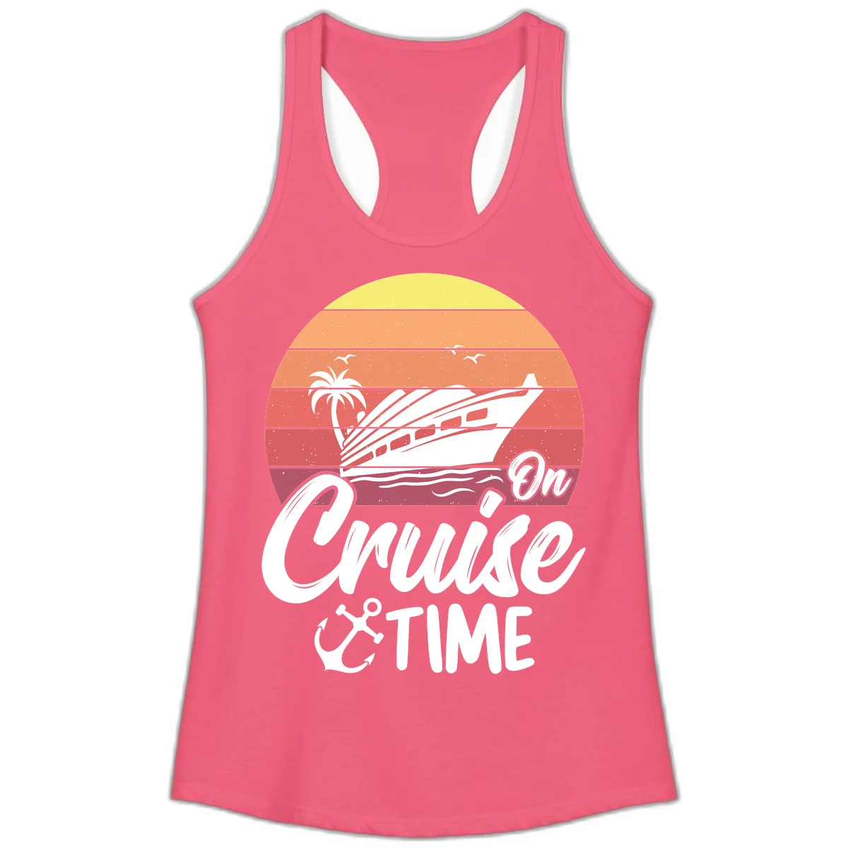 On Cruise Time Ladies Tank Top in Hot Pink