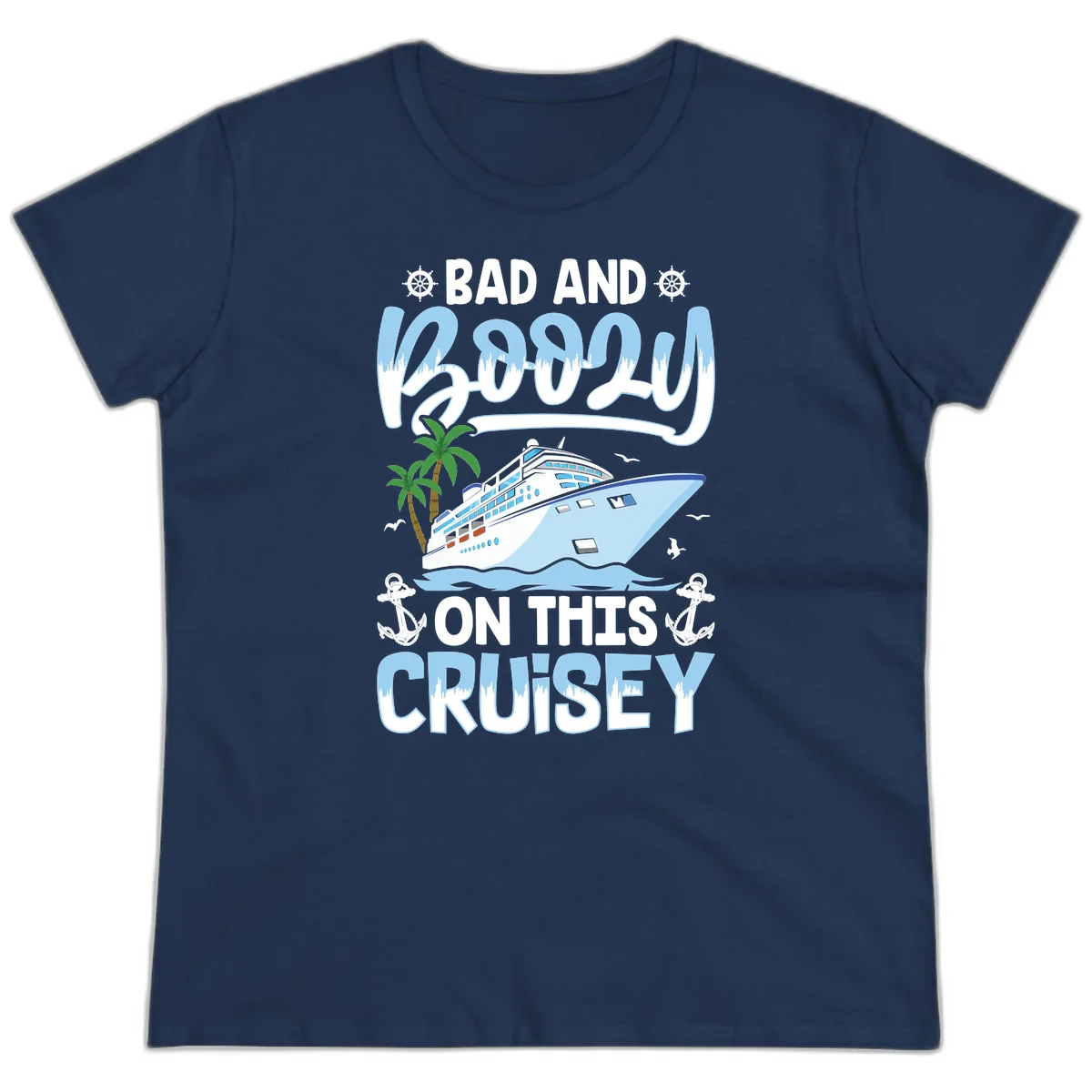 Bad And Knotty On This Cruise Ladies Tee in Navy