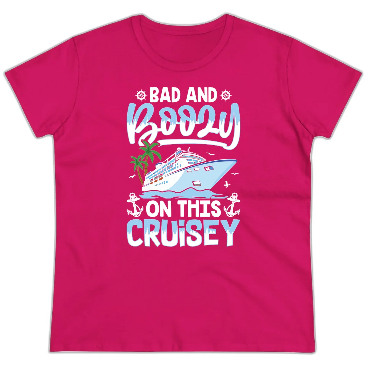Bad And Knotty On This Cruise Ladies Tee in Heliconia