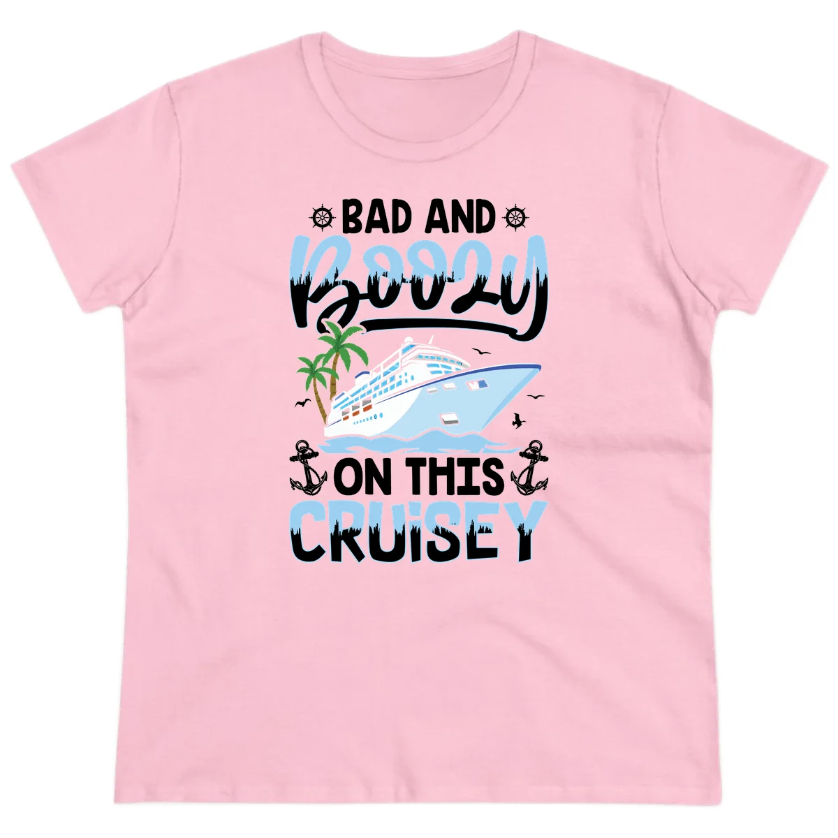Bad And Knotty On This Cruise Ladies Tee in Light Pink