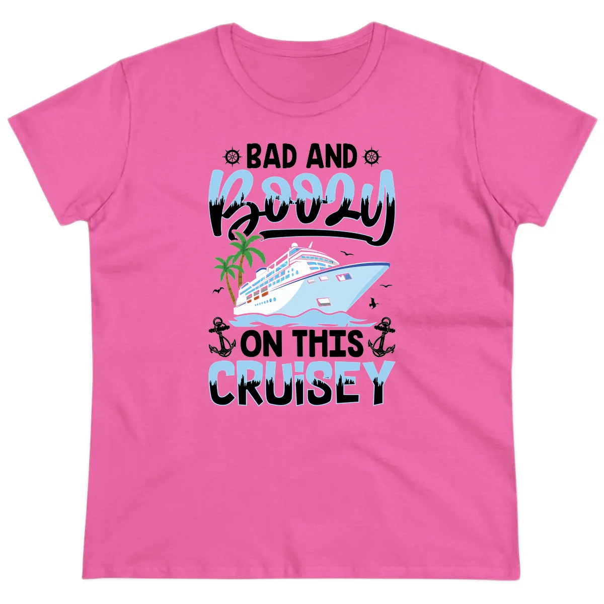 Bad And Knotty On This Cruise Ladies Tee in Azalea