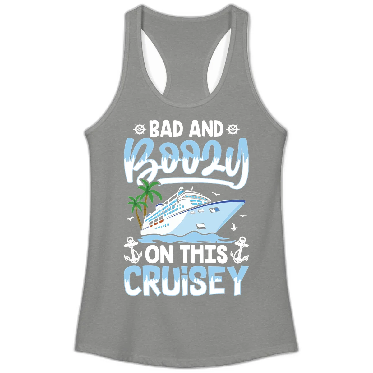 Bad And Knotty On This Cruise Ladies Tank in Heather Grey