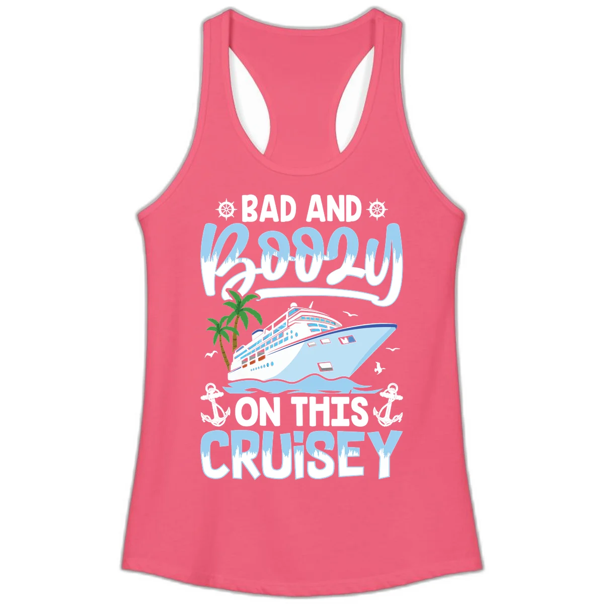 Bad And Knotty On This Cruise Ladies Tank in Hot Pink