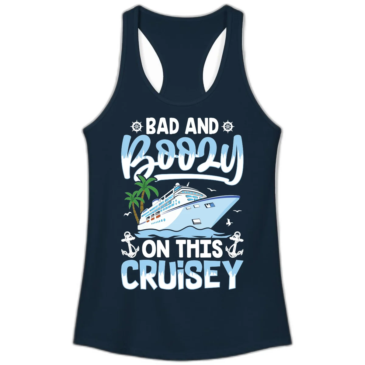 Bad And Knotty On This Cruise Ladies Tank in Solid Midnight Navy