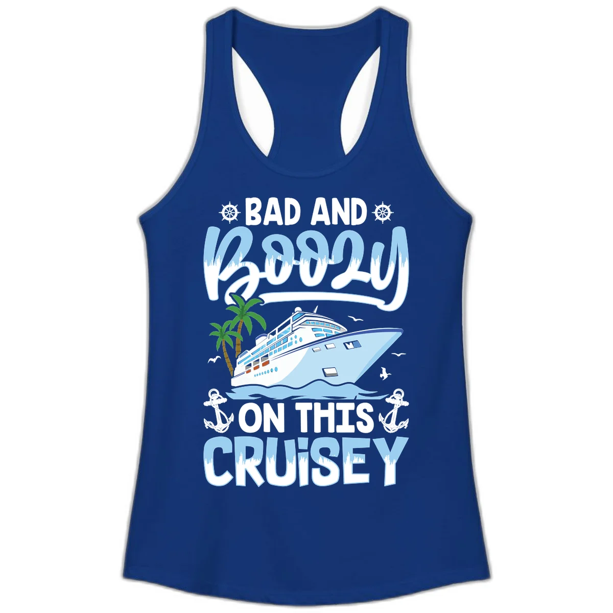 Bad And Knotty On This Cruise Ladies Tank in Solid Royal