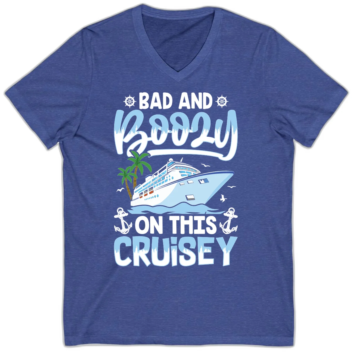Bad And Knotty On This Cruise V-Neck in Heather True Royal
