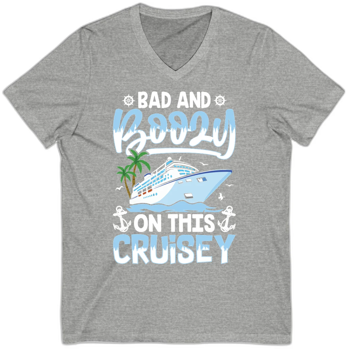Bad And Knotty On This Cruise V-Neck in Athletic Heather
