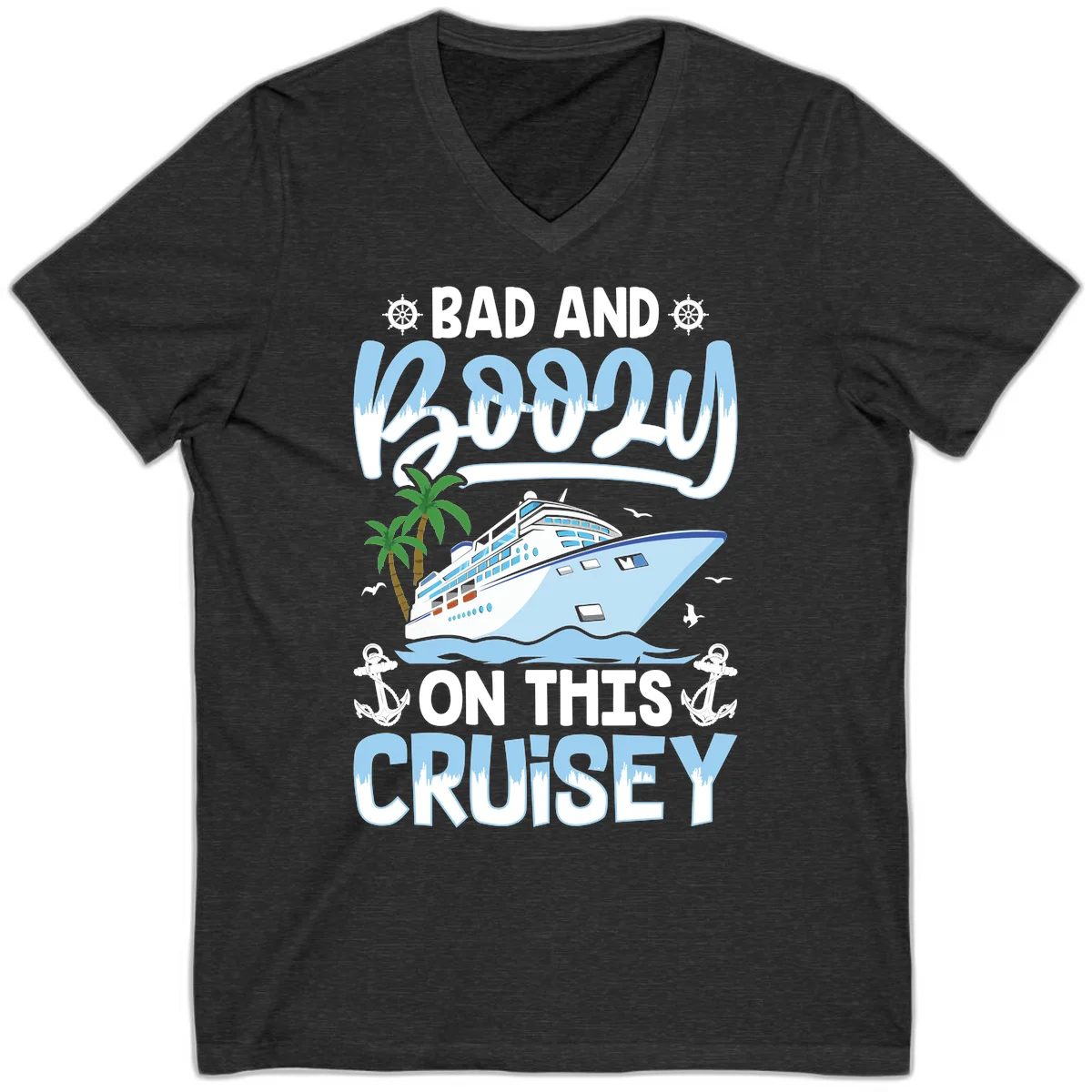 Bad And Knotty On This Cruise V-Neck in Dark Grey Heather