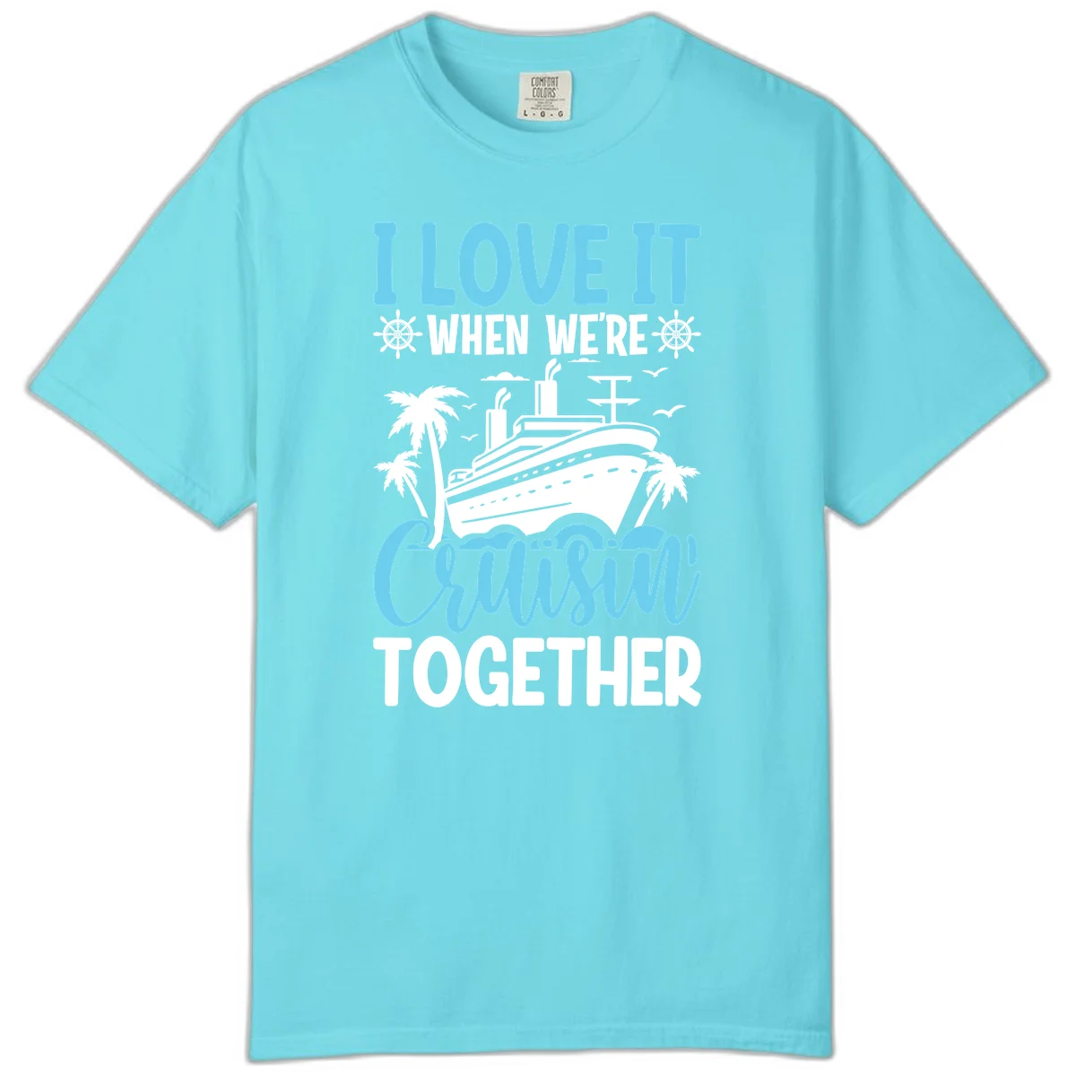 Cruising Together Nautical Design Comfort Color Tee in Lagoon Blue