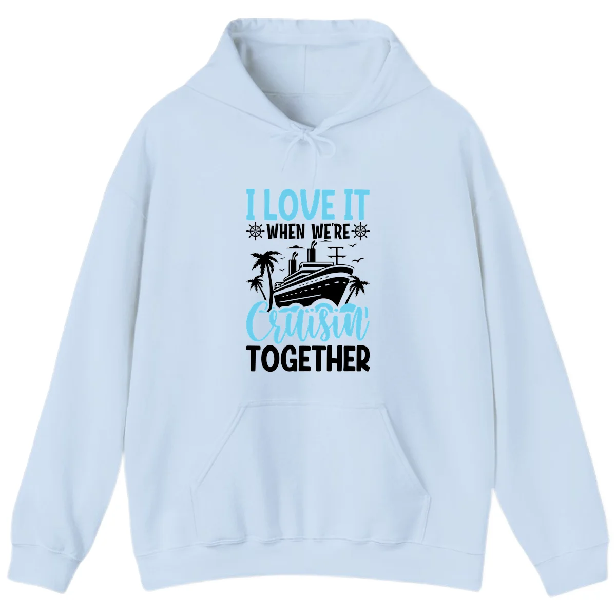 Cruising Together Nautical Design Hoodie in Light Blue
