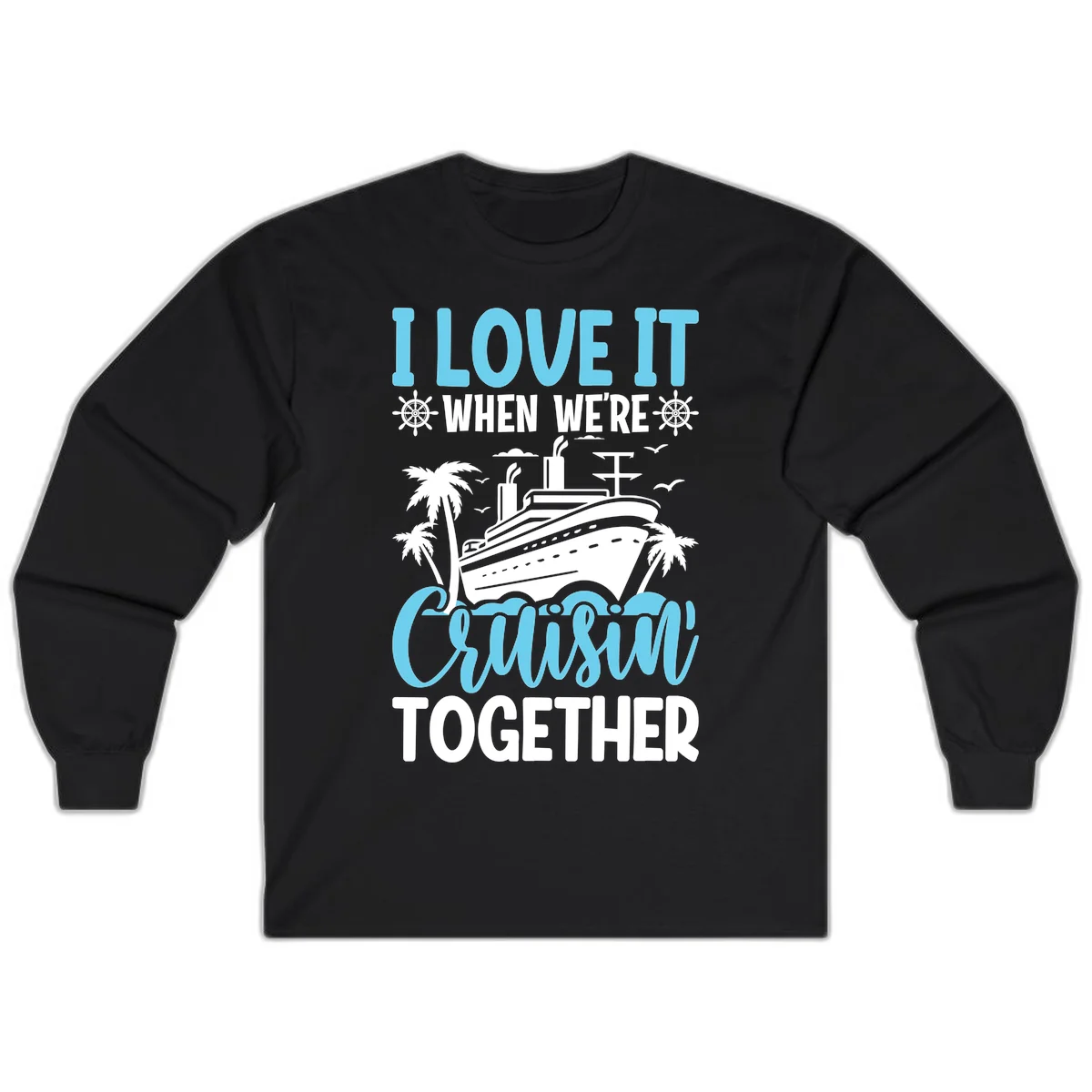 Cruising Together Nautical Design Long Sleeve Tee in Black