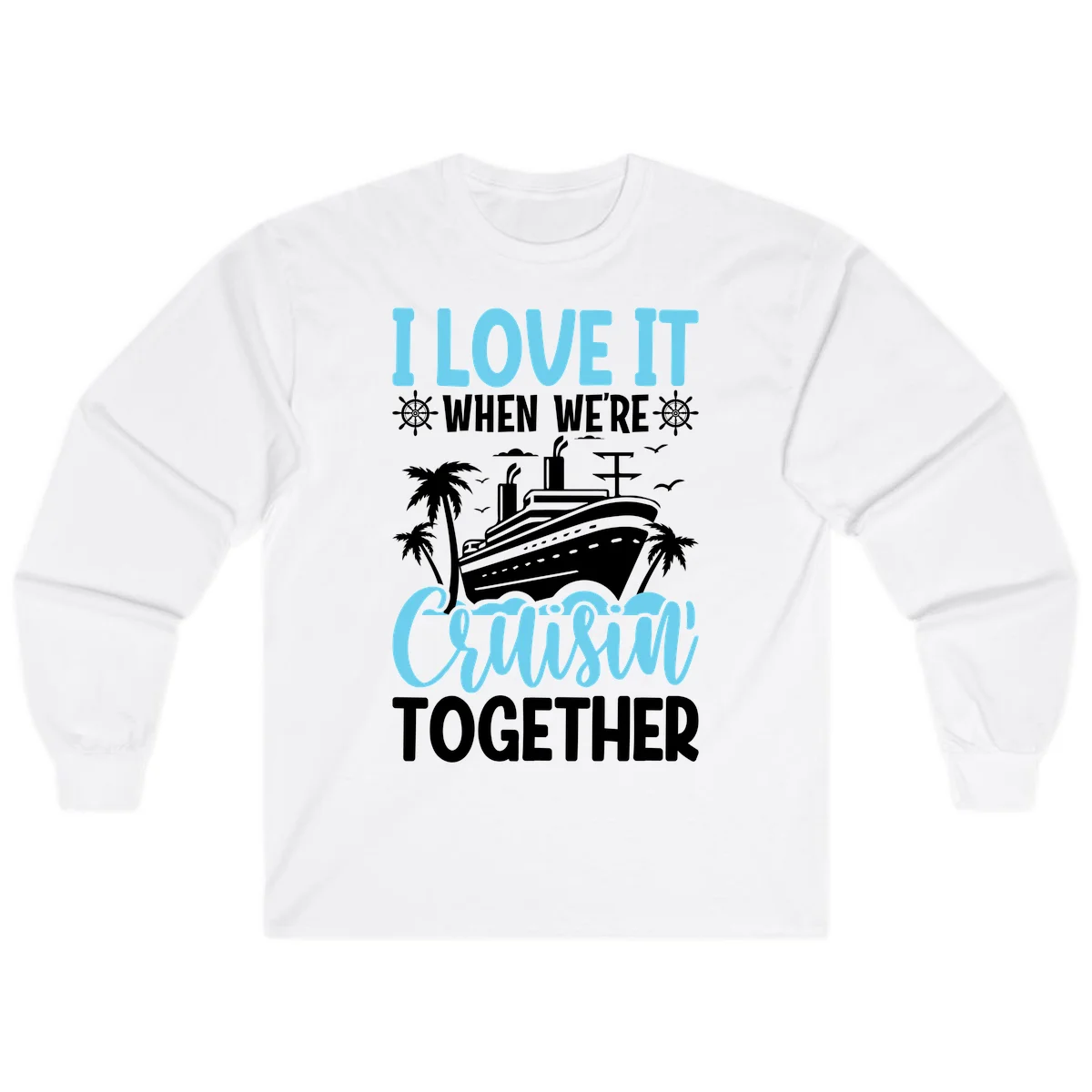 Cruising Together Nautical Design Long Sleeve Tee in White