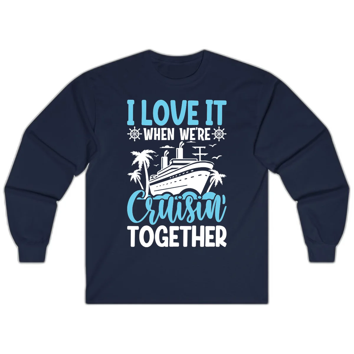 Cruising Together Nautical Design Long Sleeve Tee in Navy