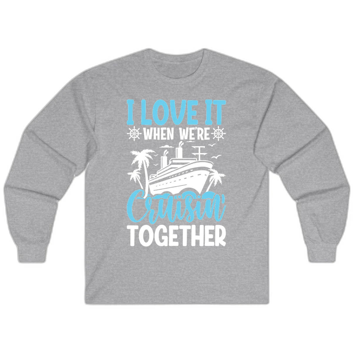 Cruising Together Nautical Design Long Sleeve Tee in Sport Grey
