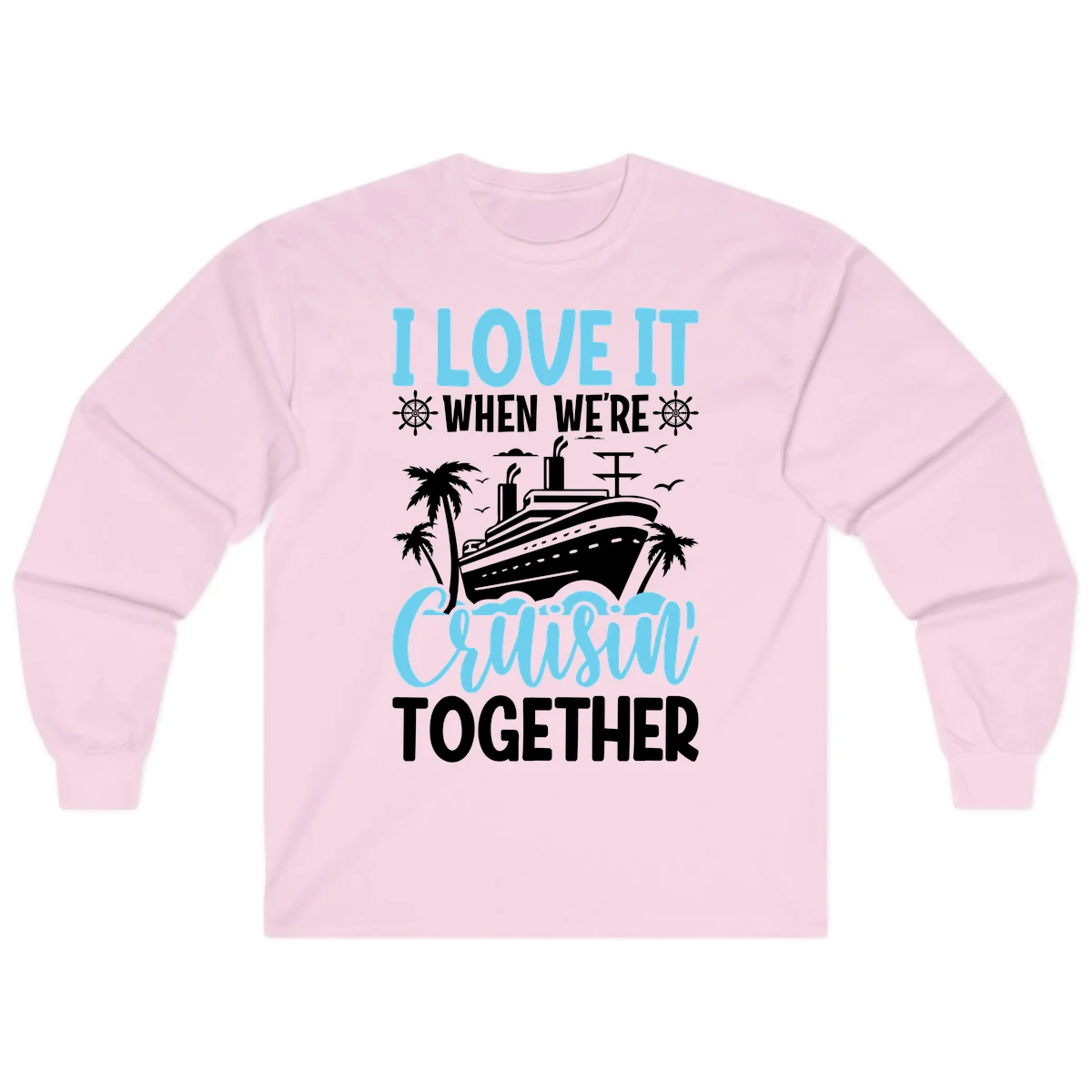 Cruising Together Nautical Design Long Sleeve Tee in Light Pink