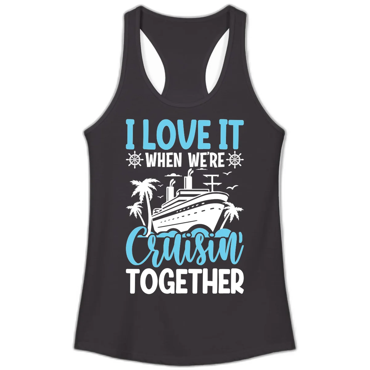 Cruising Together Nautical Design Ladies Tank Top in Black