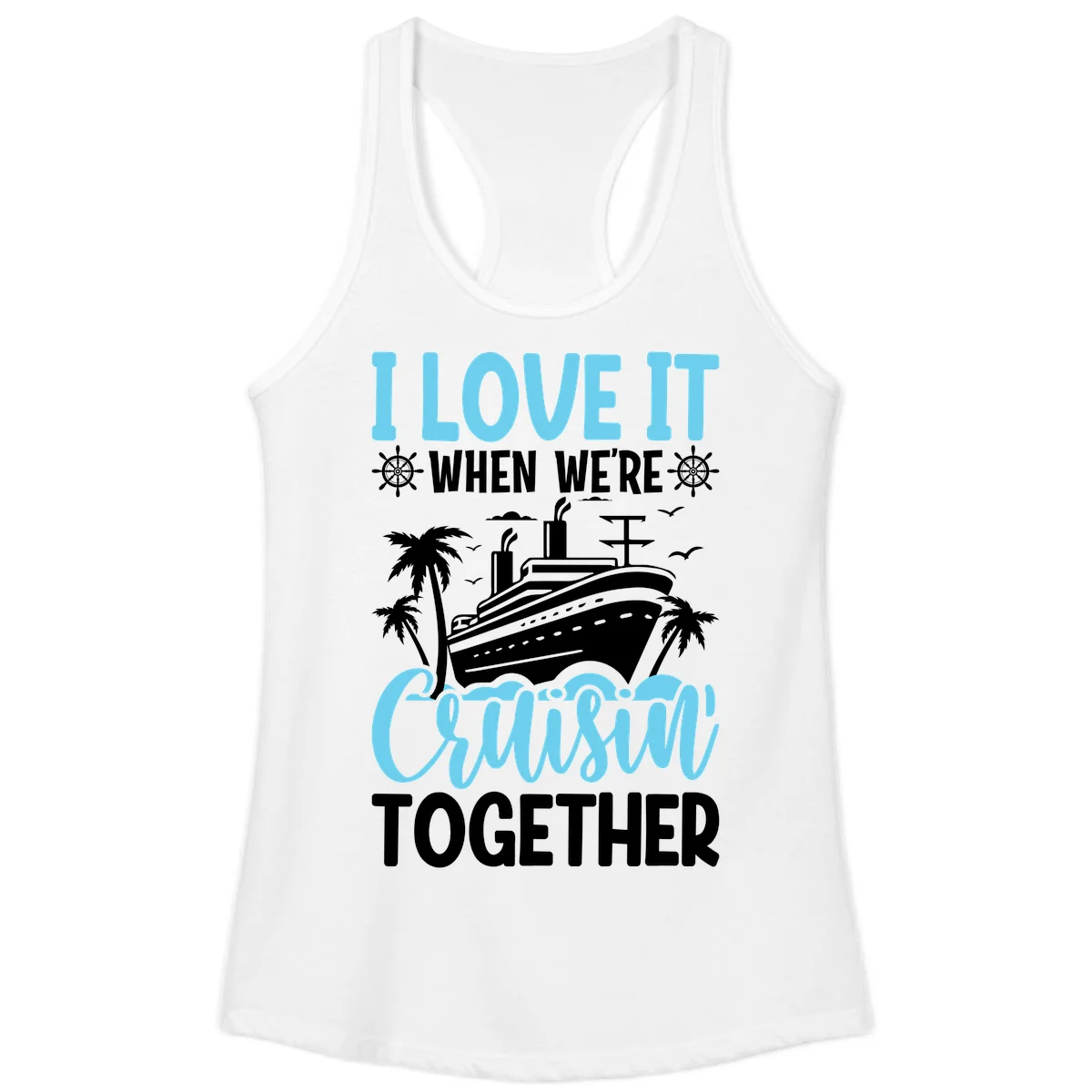 Cruising Together Nautical Design Ladies Tank Top in White