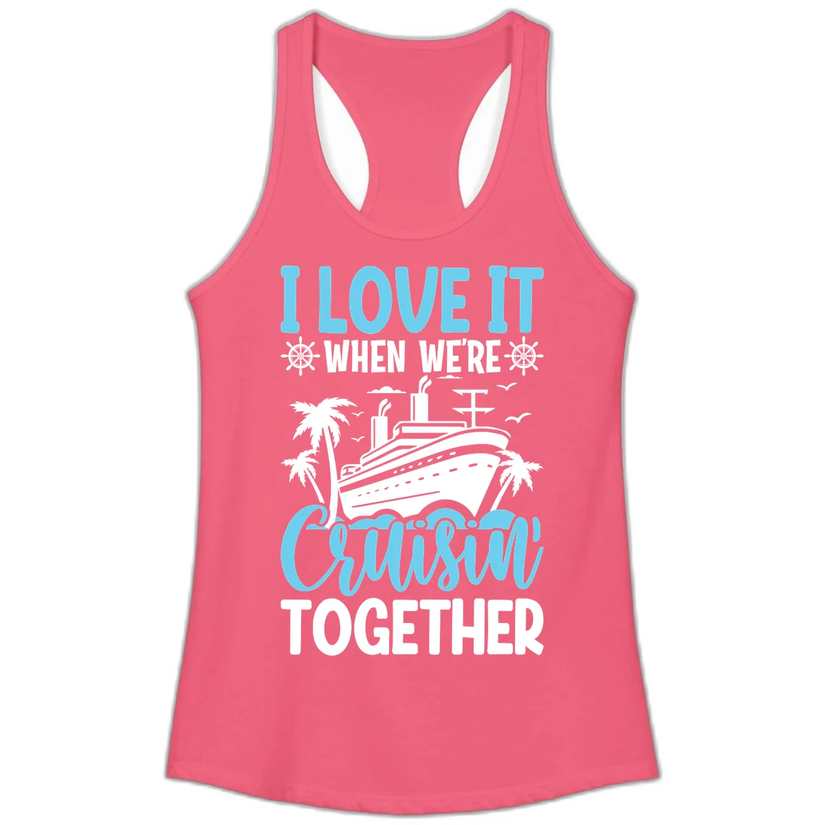 Cruising Together Nautical Design Ladies Tank Top in Hot Pink