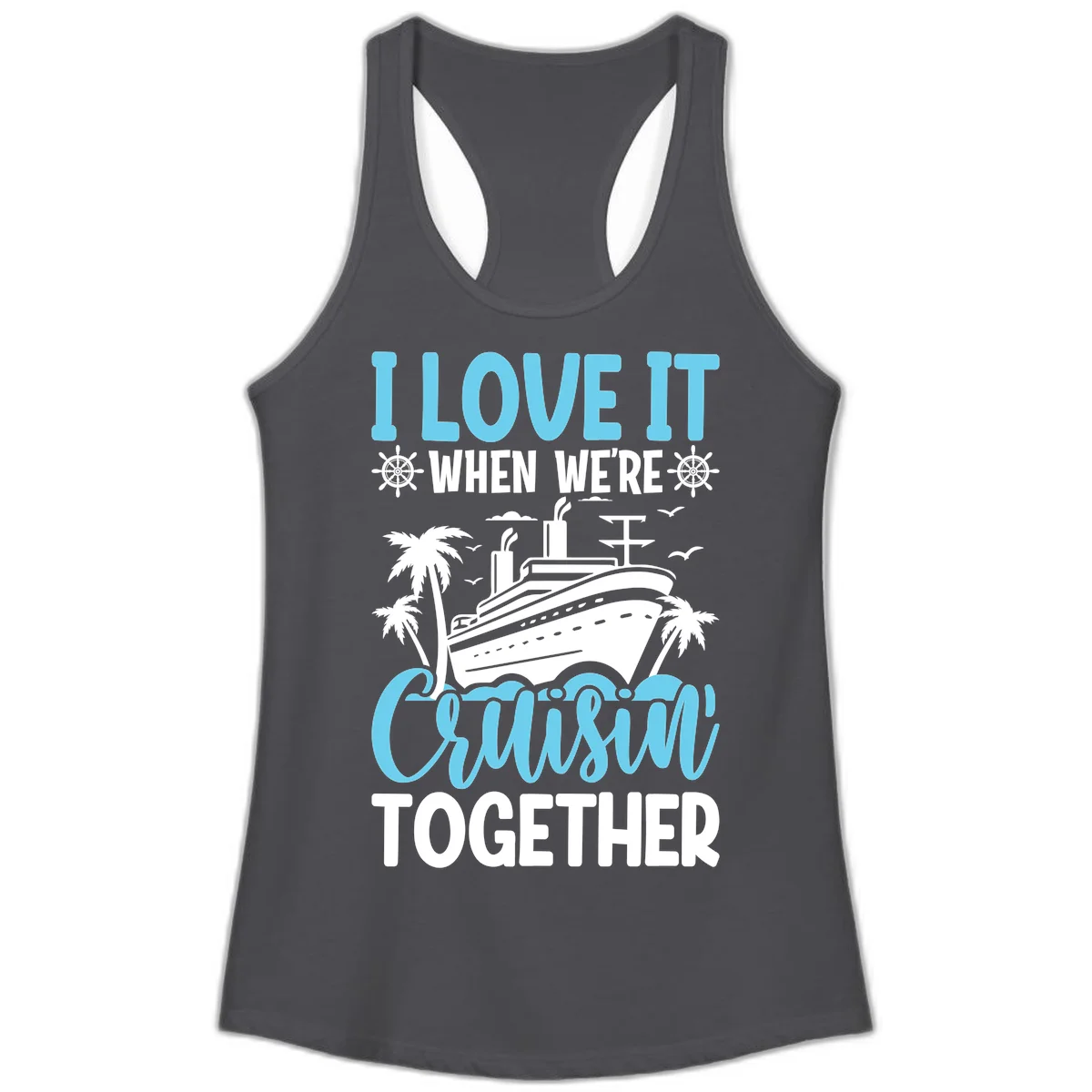 Cruising Together Nautical Design Ladies Tank Top in Solid Dark Gray