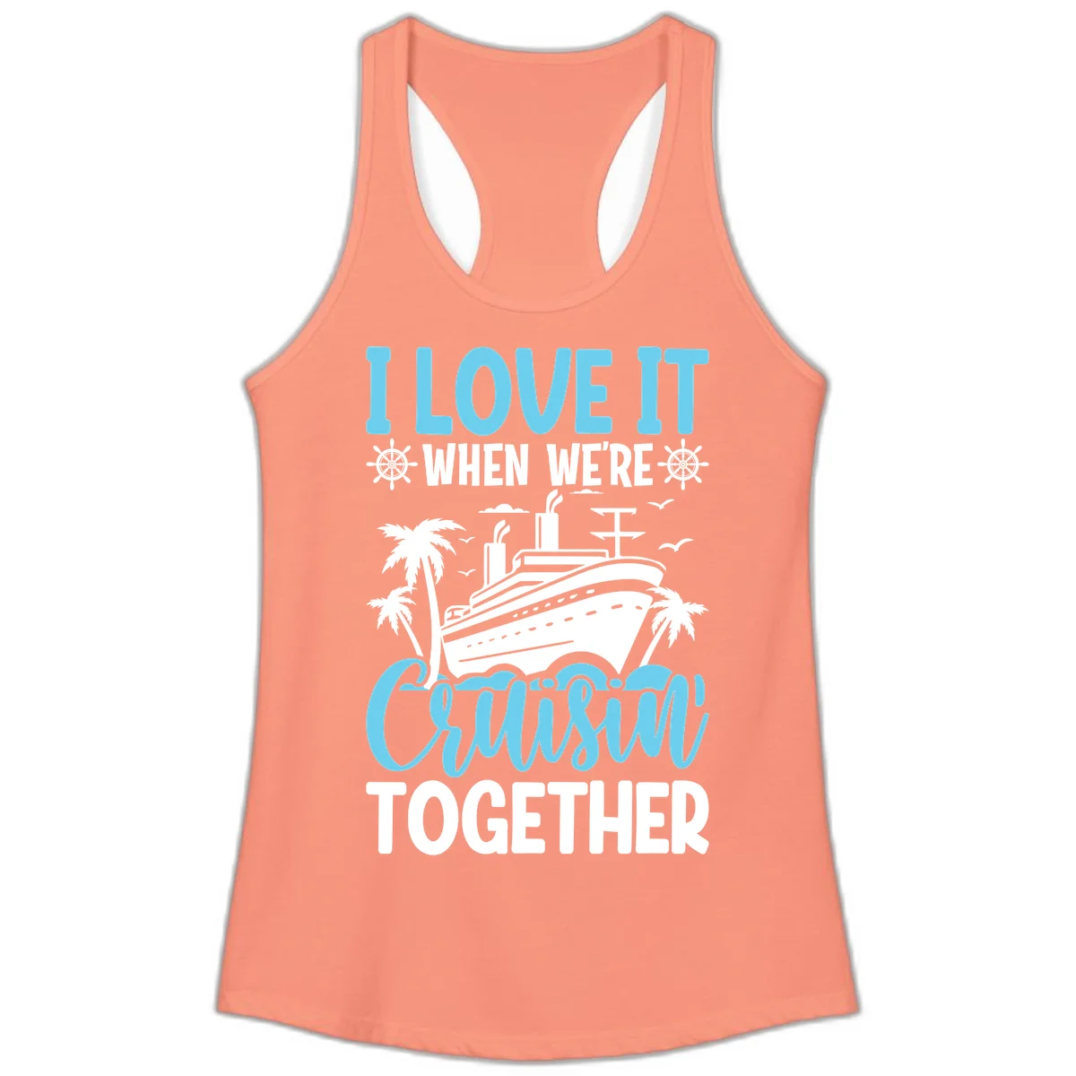 Cruising Together Nautical Design Ladies Tank Top in Solid Light Orange