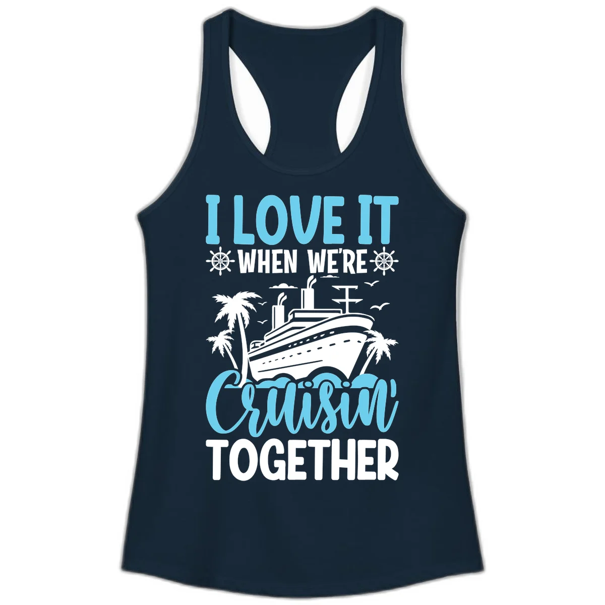 Cruising Together Nautical Design Ladies Tank Top in Solid Midnight Navy
