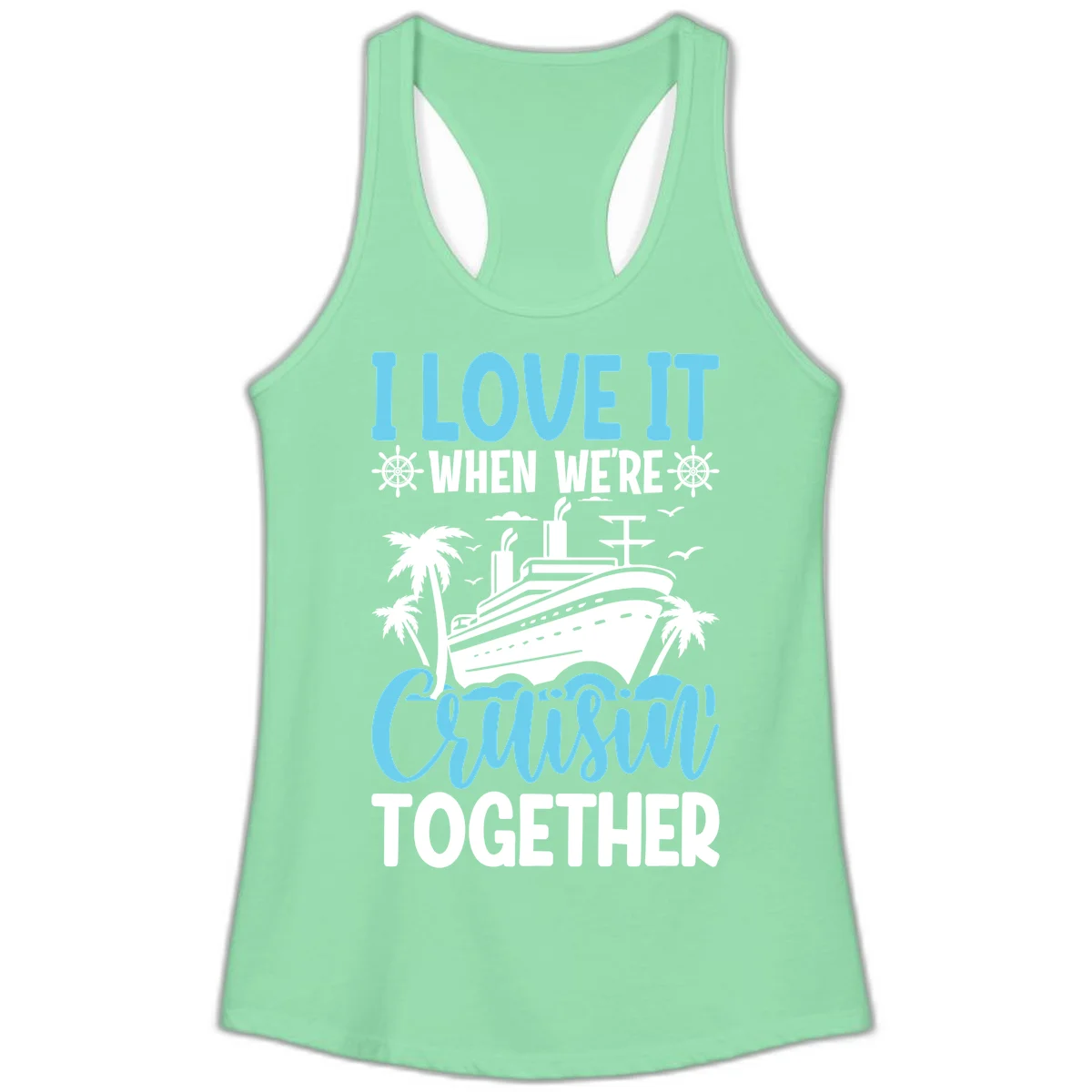 Cruising Together Nautical Design Ladies Tank Top in Solid Mint