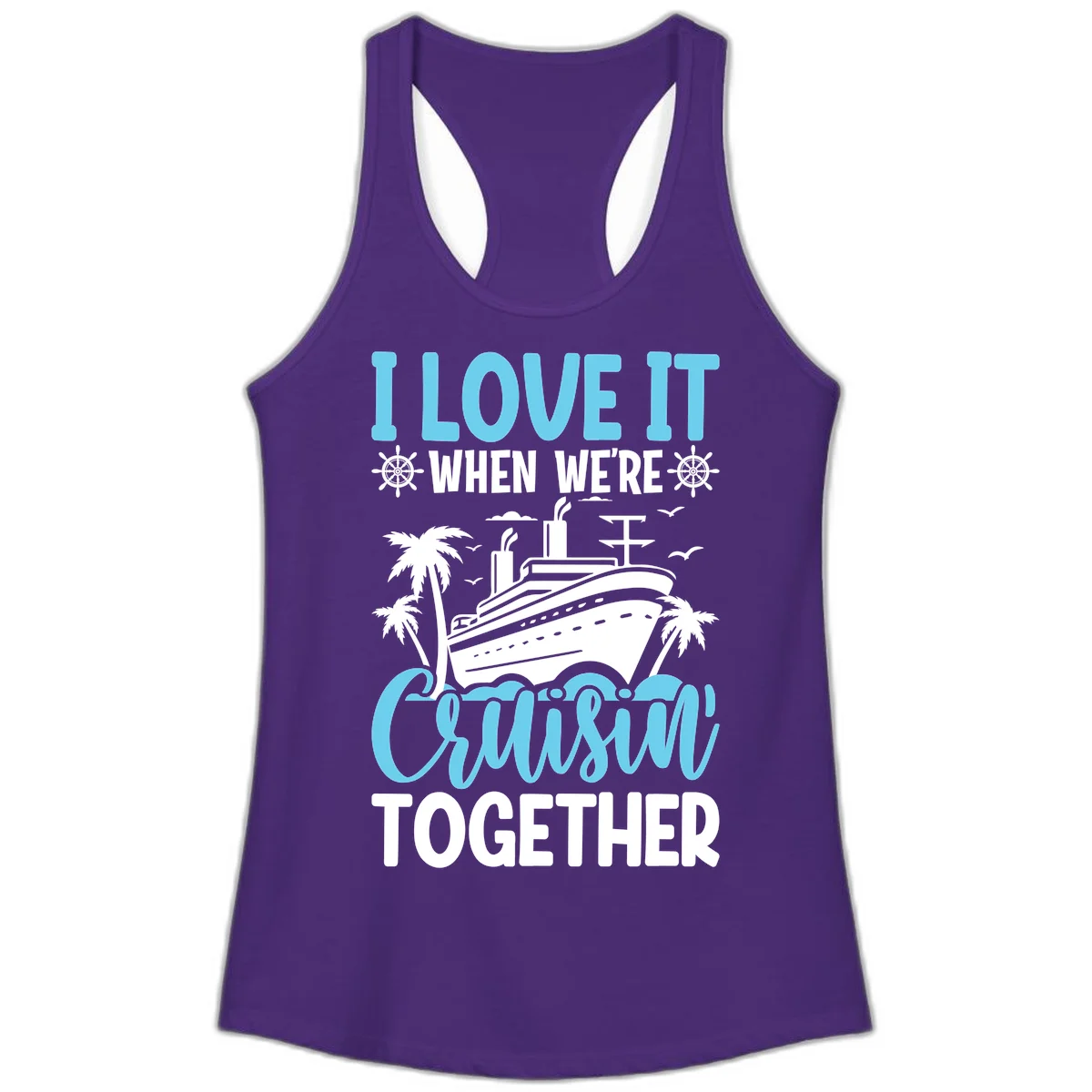 Cruising Together Nautical Design Ladies Tank Top in Solid Purple Rush