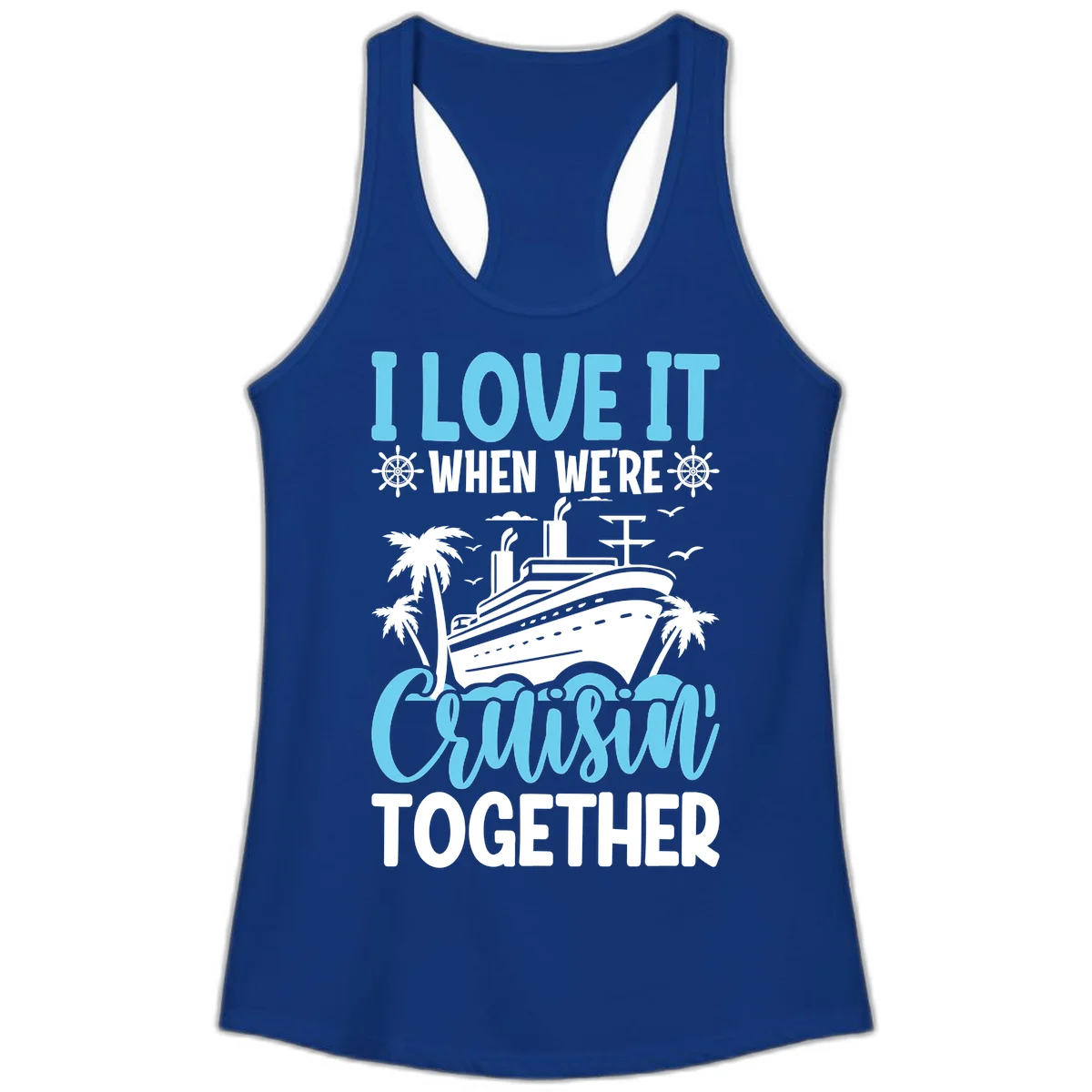 Cruising Together Nautical Design Ladies Tank Top in Solid Royal