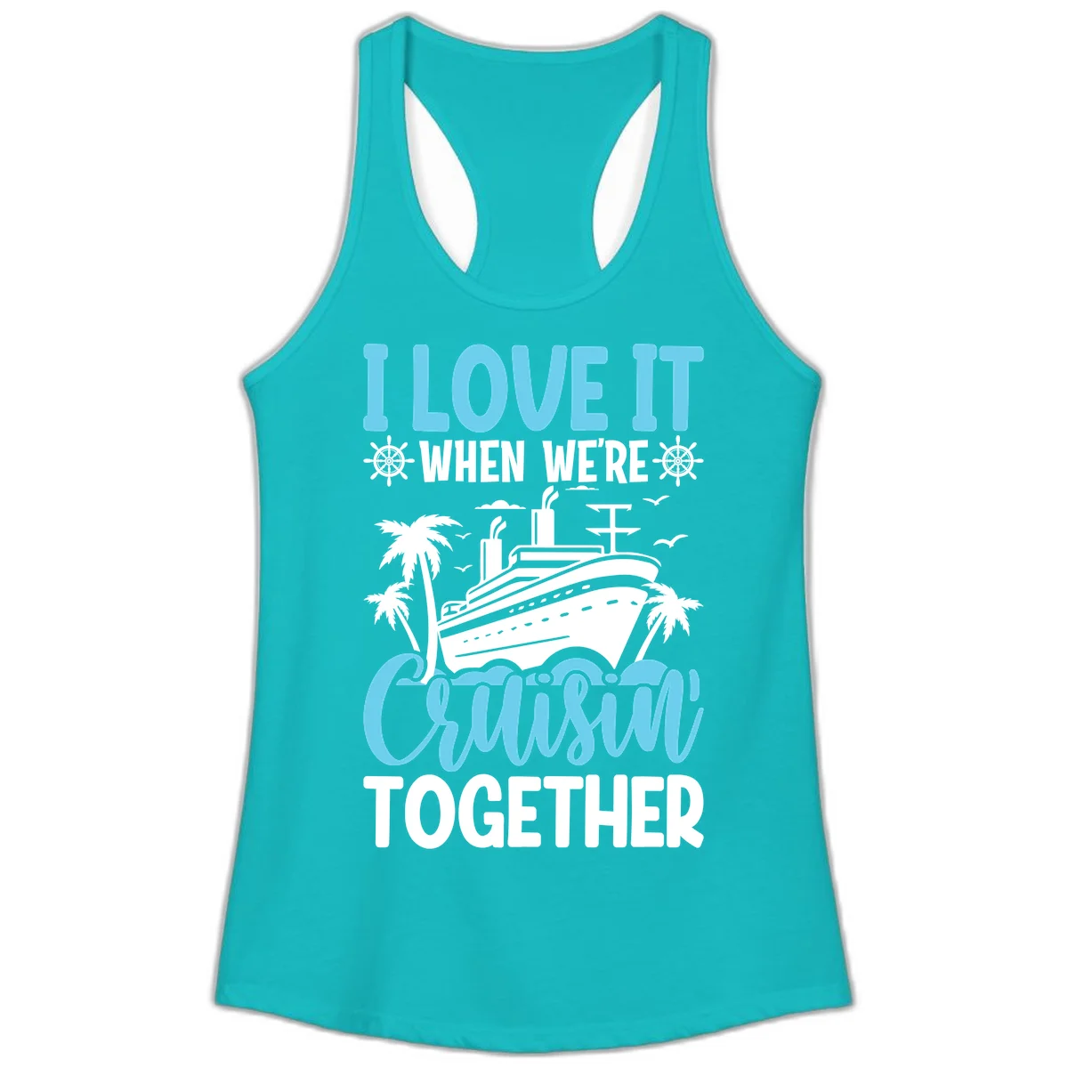 Cruising Together Nautical Design Ladies Tank Top in Tahiti Blue