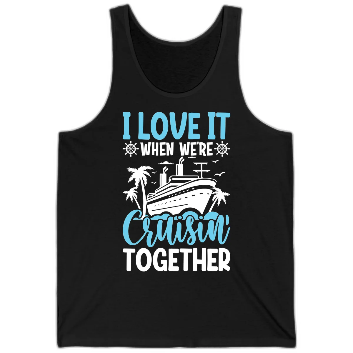 Cruising Together Nautical Design Tank Top in Black