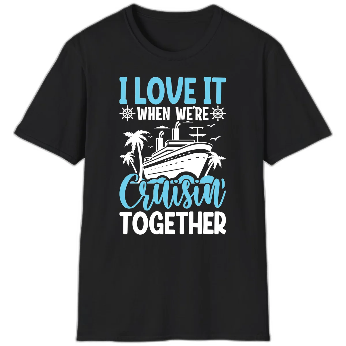 Cruising Together Nautical Design T-Shirt in Black