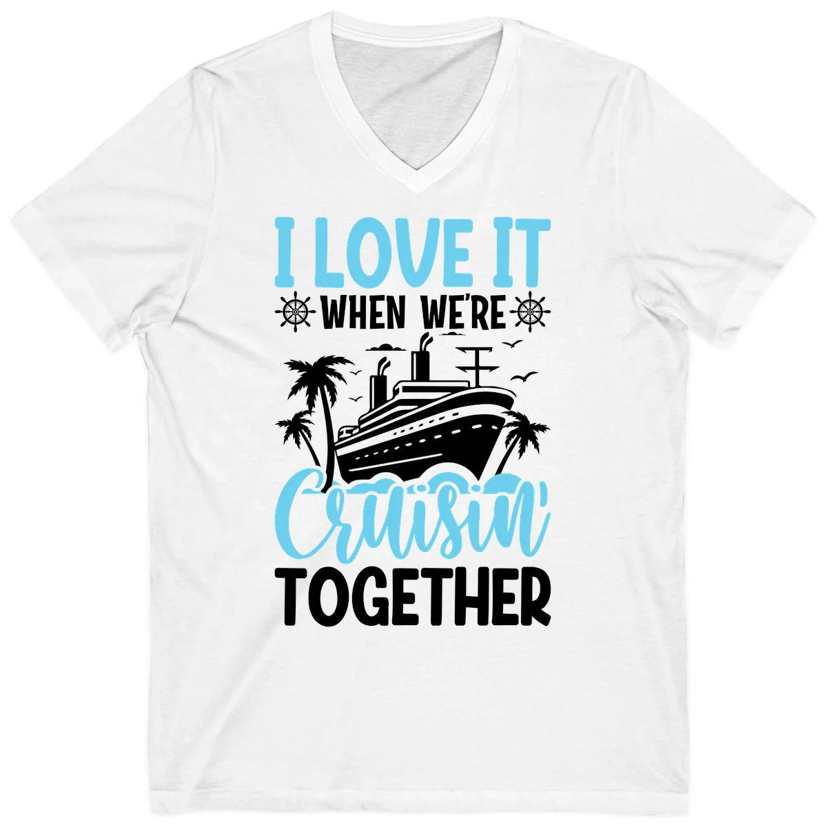 Cruising Together Nautical Design V-Neck Tee in White