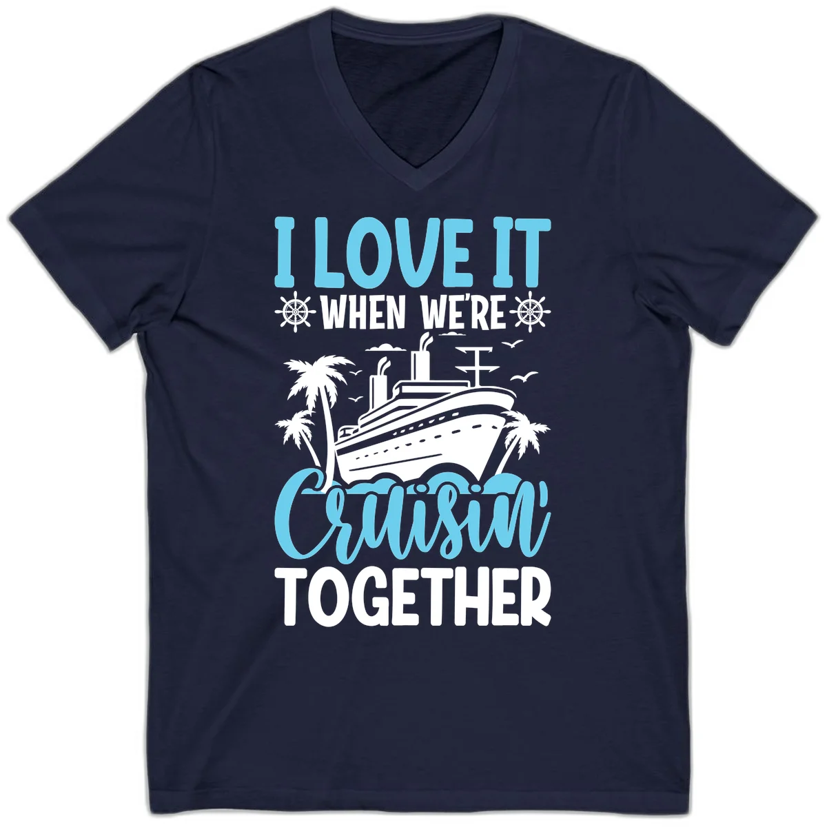 Cruising Together Nautical Design V-Neck Tee in Navy