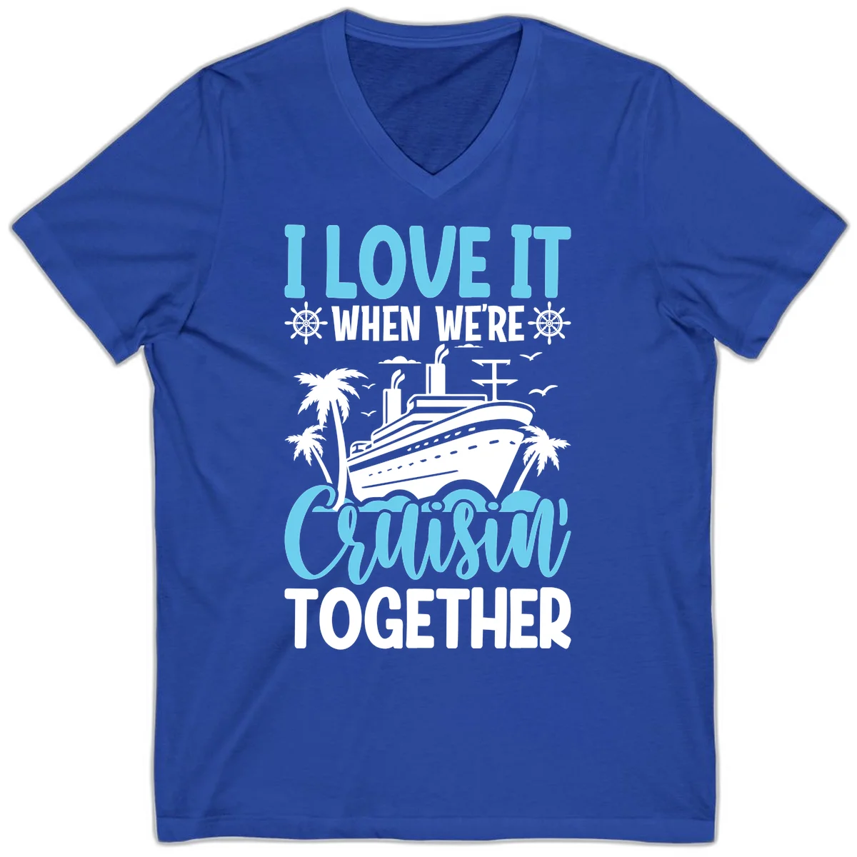 Cruising Together Nautical Design V-Neck Tee in True Royal