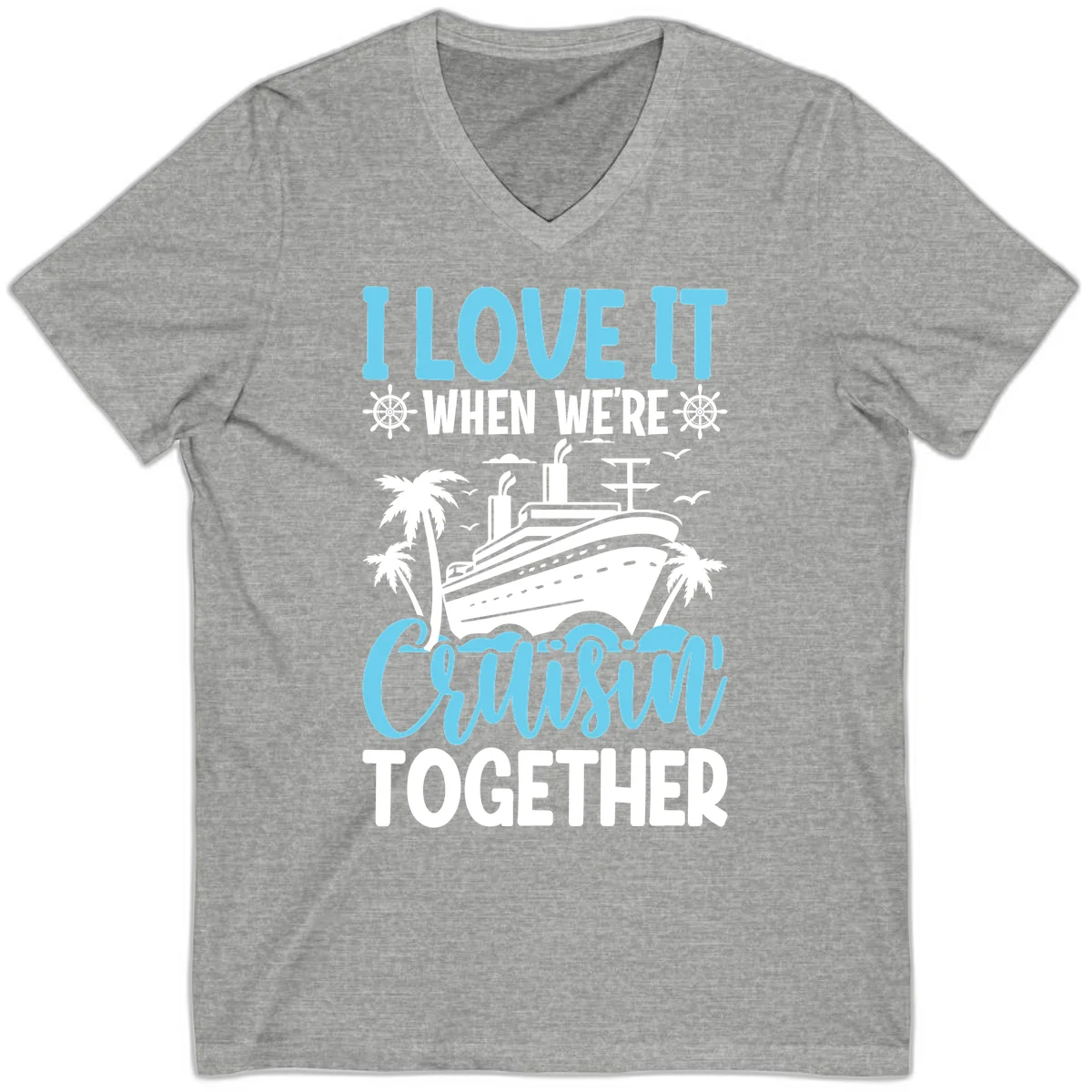 Cruising Together Nautical Design V-Neck Tee in Athletic Heather