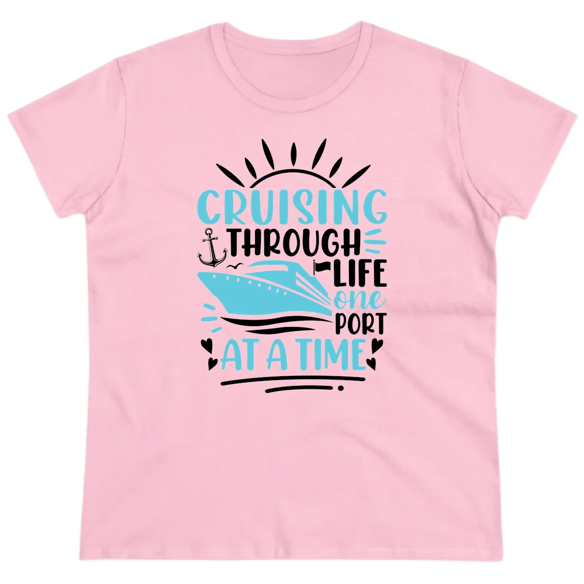 Cruising Through Life One Port At A Time Ladies Tee in Light Pink