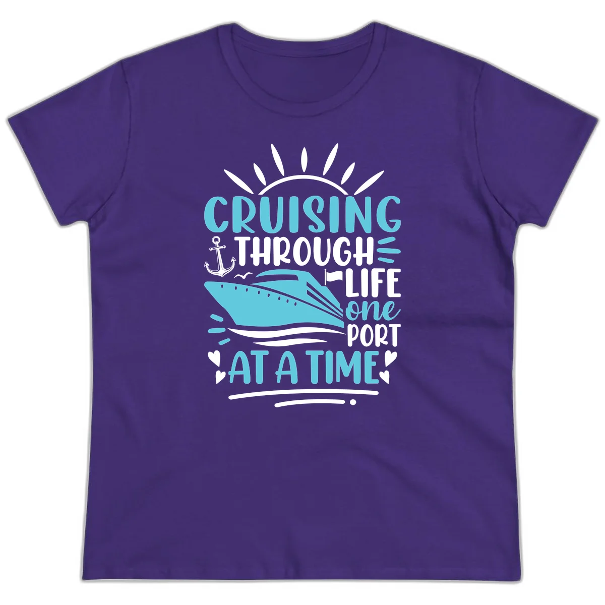 Cruising Through Life One Port At A Time Ladies Tee in Purple