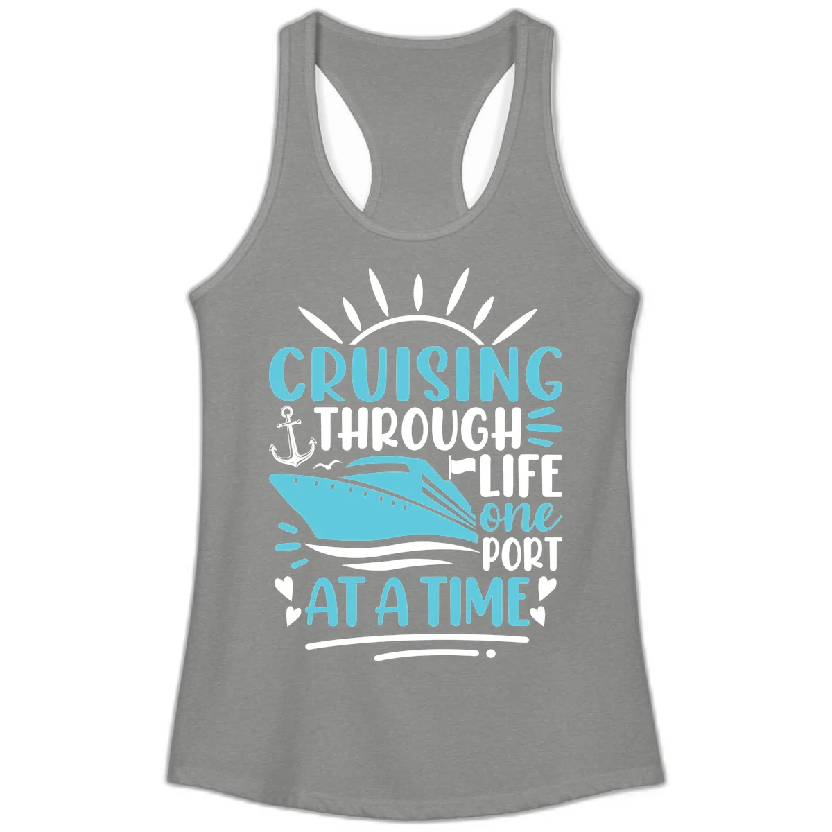 Cruising Through Life One Port At A Time Ladies Tank in Heather Grey