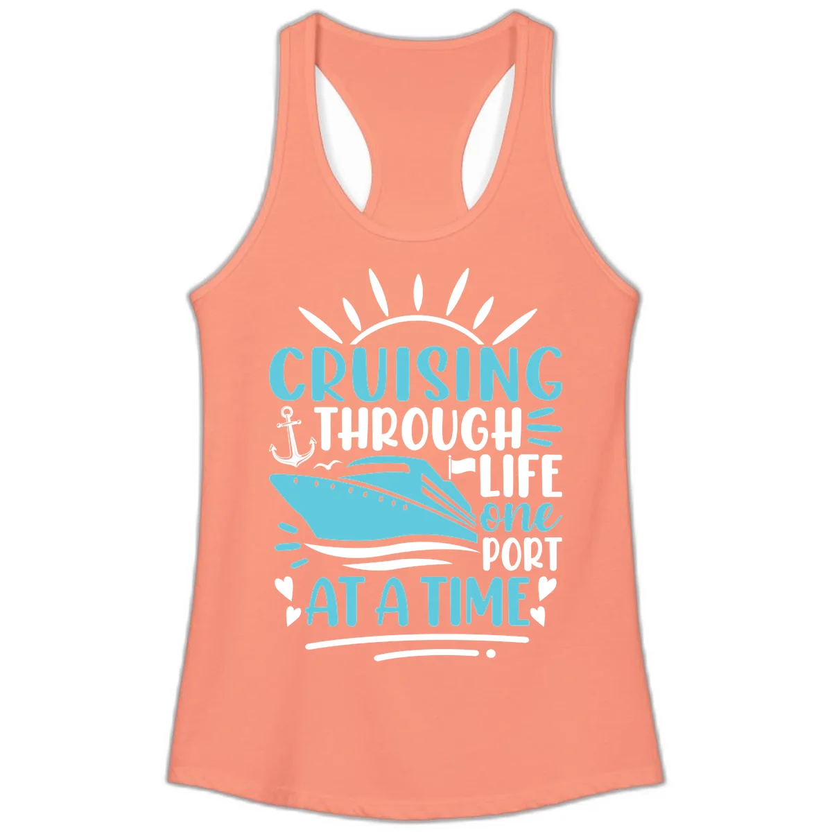 Cruising Through Life One Port At A Time Ladies Tank in Solid Light Orange